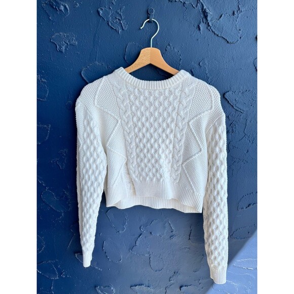 cropped cream cable knit sweater - Picture 1 of 5